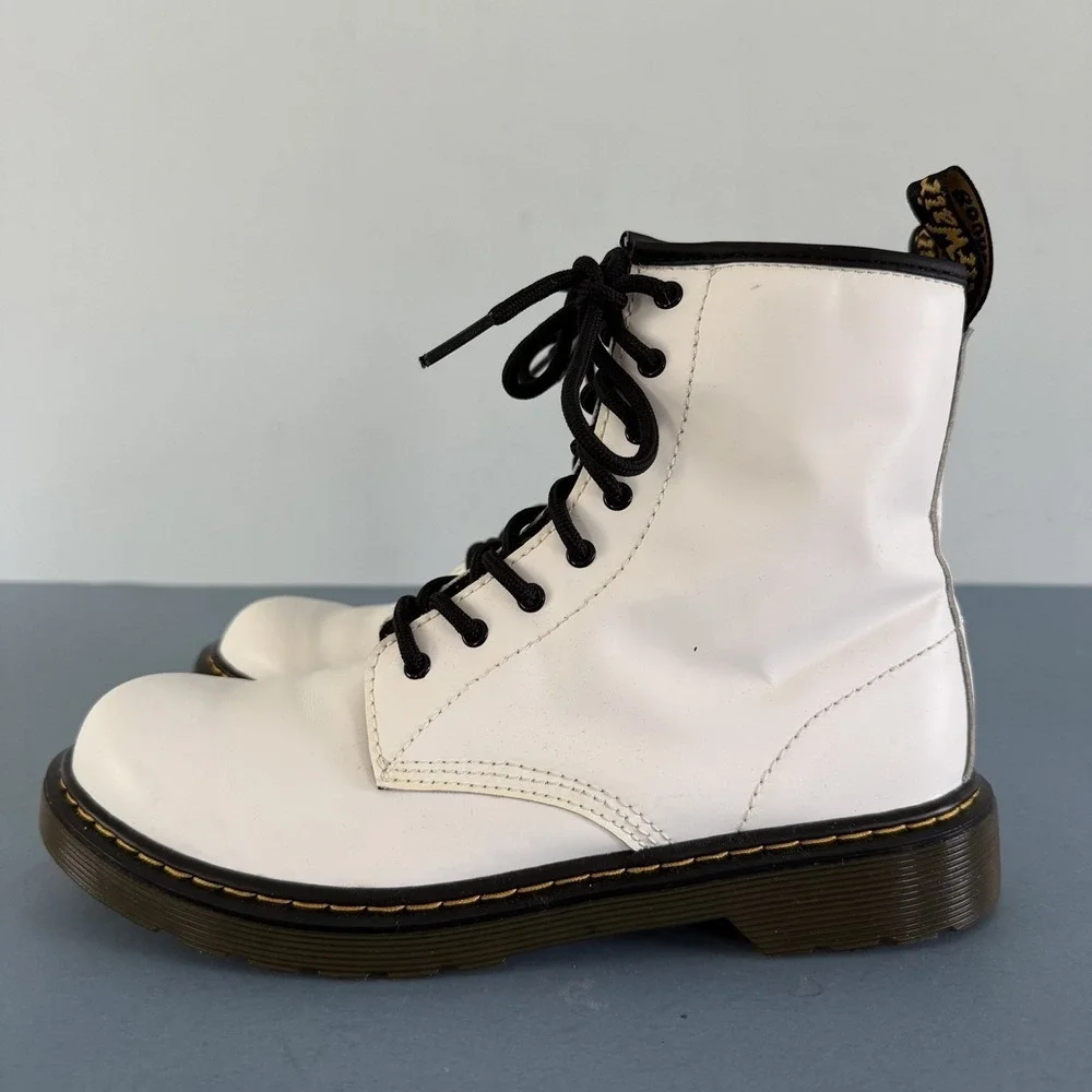 Dr.‎ Martens 1460 Boots White Leather 8 Eye Lace Up Combat Shoes